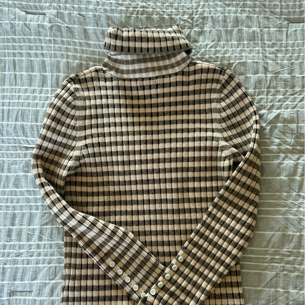 Anthropologie Ribbed Turtleneck Sweater in Brown and Cream - Picture 5 of 6